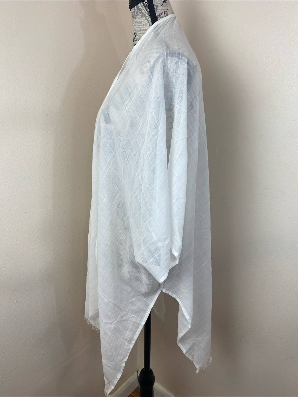 White Open Front Kimono Cardigan Cover-Up Lightweight Gauze Boho Layering Piece - Picture 2 of 4